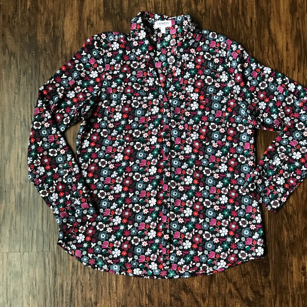 Express floral portofino shirt L